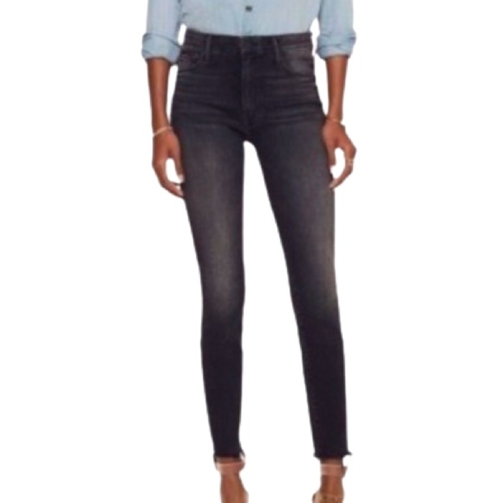 MOTHER Denim Looker High-Rise Charcoal Skinny Ankle Fray Size 27